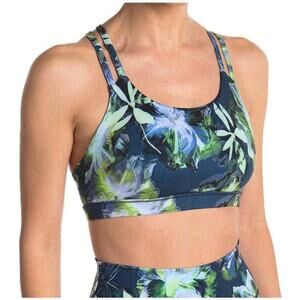 X By Gottex Women Blue Floral Peach Skin Collection X-Strap Sports Bra Size XS